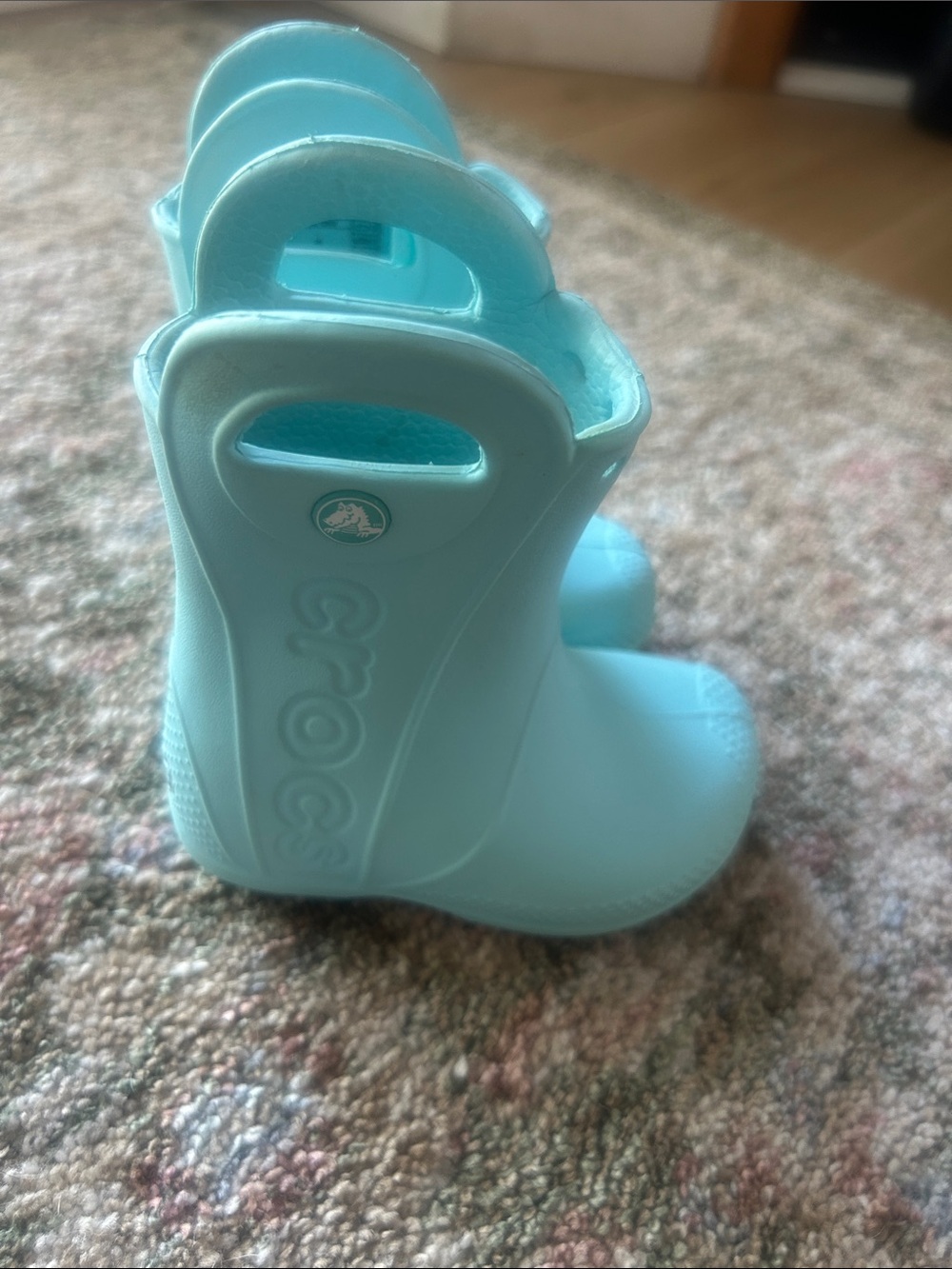 CROCS Kids Light Blue Waterproof Rain Boots with Pull Handles